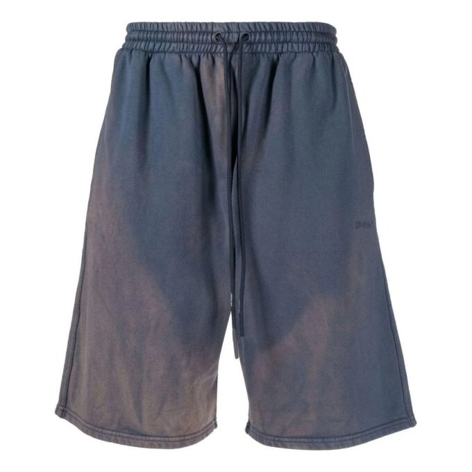Off-White Herre SS22 Bleach Snøring Lacing Rette Shorts Vanlig versjon Blå