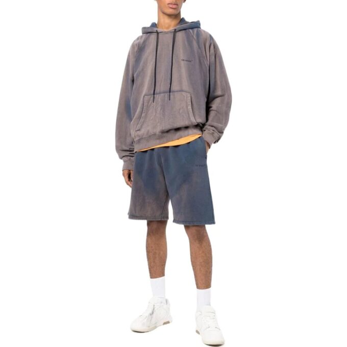 Off-White Herre SS22 Bleach Snøring Lacing Rette Shorts Vanlig versjon Blå