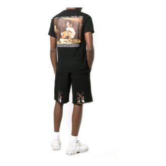 Off-White Herre SS22 Caravaggio Alfabet-trykk Rundhalset genser Kort ermet Vanlig versjon Svart