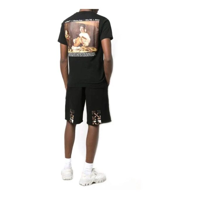 Off-White Herre SS22 Caravaggio Alfabet-trykk Rundhalset genser Kort ermet Vanlig versjon Svart