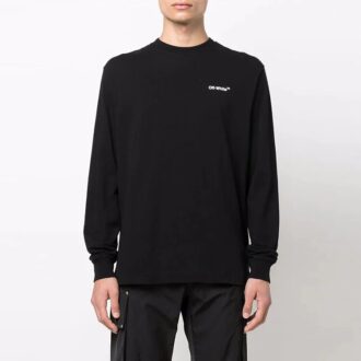 Off-White Herre SS22 Caravaggio pil-alfabet langermet løs passform svart T-skjorte