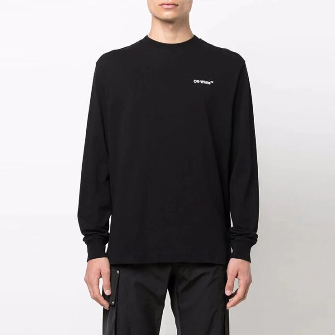 Off-White Herre SS22 Caravaggio pil-alfabet langermet løs passform svart T-skjorte