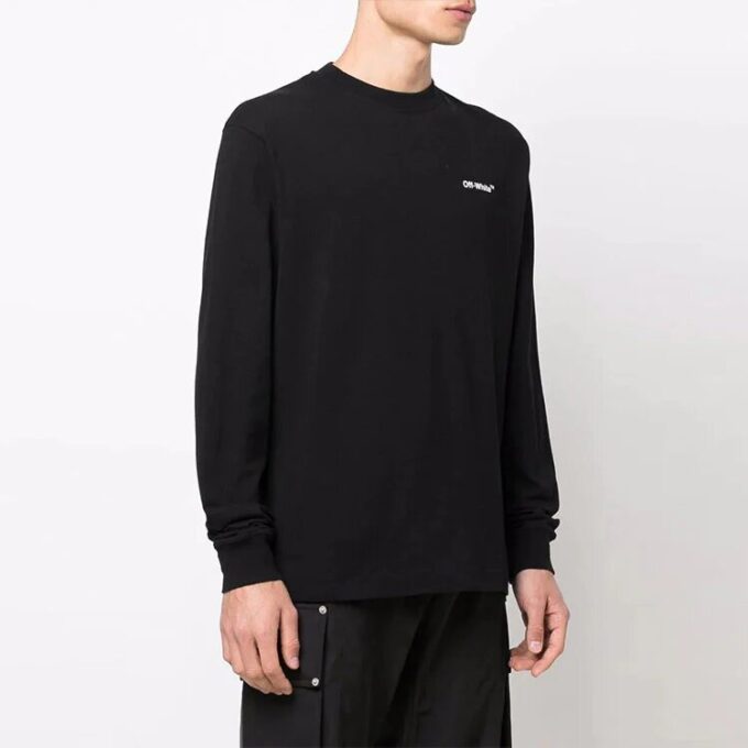 Off-White Herre SS22 Caravaggio pil-alfabet langermet løs passform svart T-skjorte