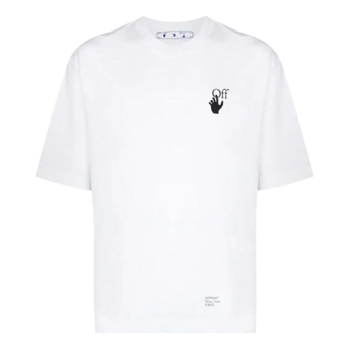 Off-White Herre SS22 Caravaggio pilemønster med logo-trykk, rund hals, kort ermet, hvit T-skjorte