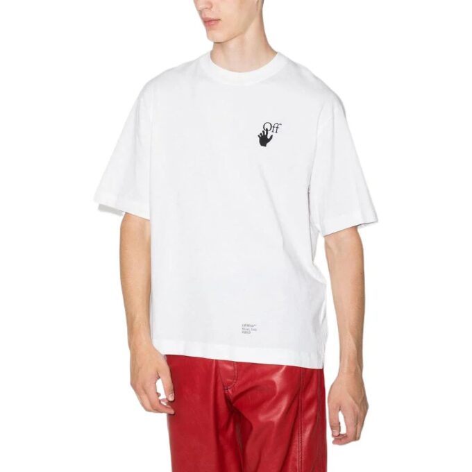 Off-White Herre SS22 Caravaggio pilemønster med logo-trykk, rund hals, kort ermet, hvit T-skjorte