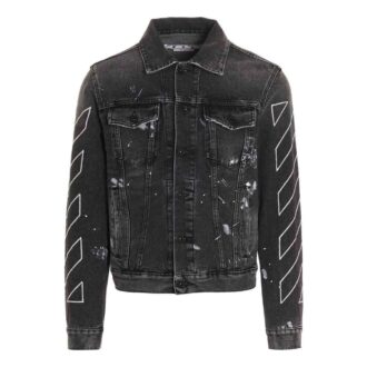 Off-White Herre SS22 Denimjakke med trykk, svart