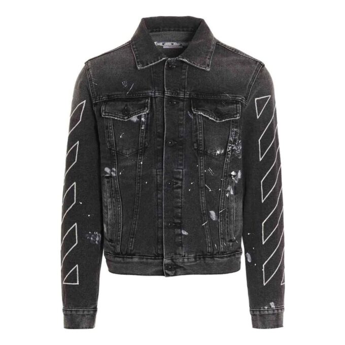 Off-White Herre SS22 Denimjakke med trykk, svart