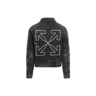 Off-White Herre SS22 Denimjakke med trykk, svart