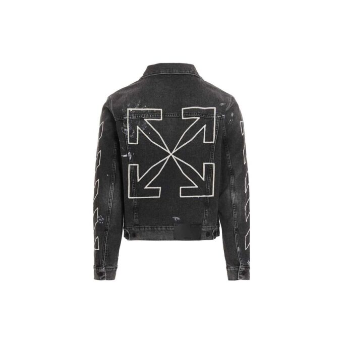 Off-White Herre SS22 Denimjakke med trykk, svart