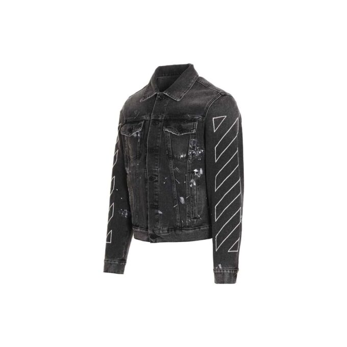 Off-White Herre SS22 Denimjakke med trykk, svart