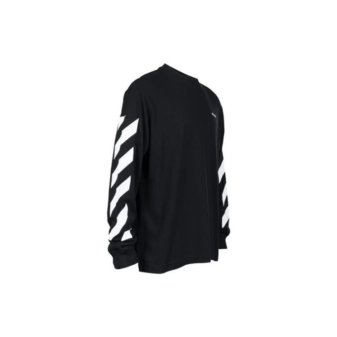 Off-White Herre SS22 Diag Alphabet Stripe Pattern Pullover Langermet Løs Passform Svart T-skjorte