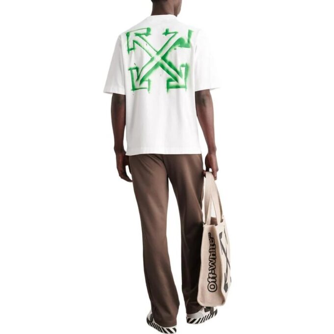 Off-White Herre SS22 Diagonal Arrow Spray Painting Kortærmet Løs Passform Hvit T-skjorte
