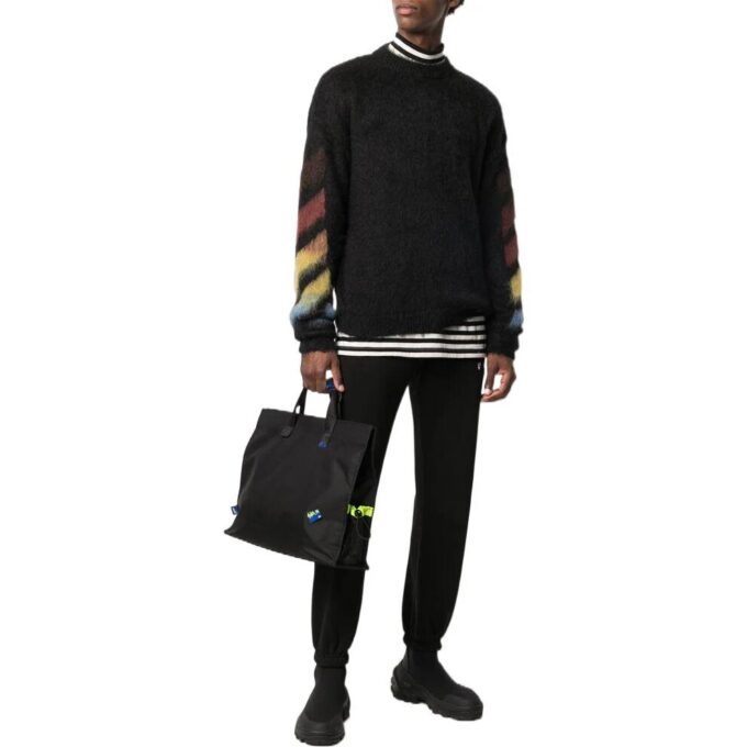 Off-White Herre SS22 Diagonale striper Bundle Feet Casual Sportsbukser/Joggebukser Versjon Svart