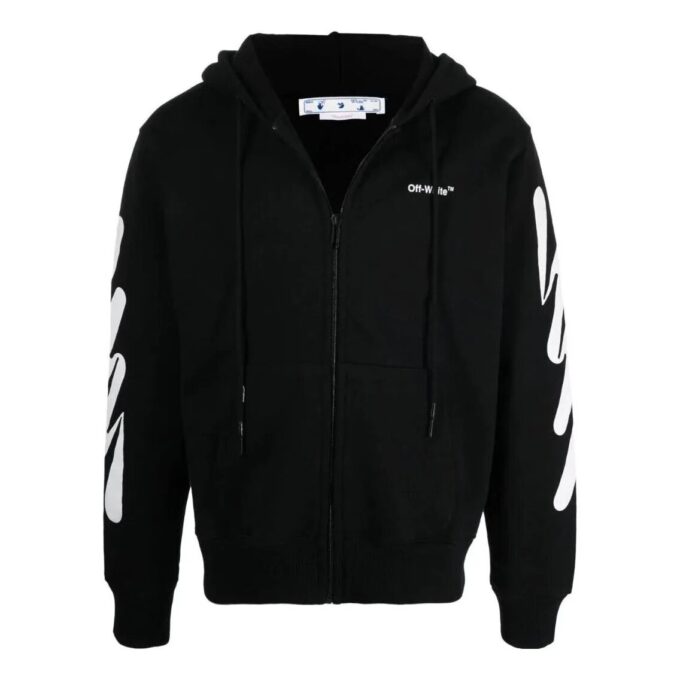 Off-White Herre SS22 Diagonale striper med trykk og glidelås, jakkeversjon, svart
