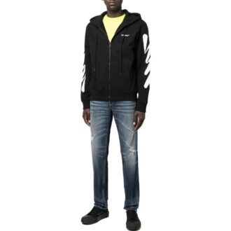 Off-White Herre SS22 Diagonale striper med trykk og glidelås, jakkeversjon, svart