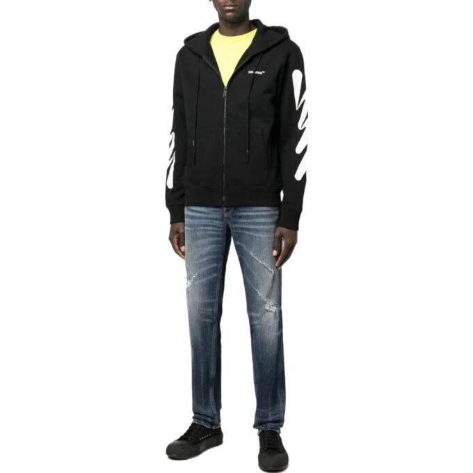 Off-White Herre SS22 Diagonale striper med trykk og glidelås, jakkeversjon, svart