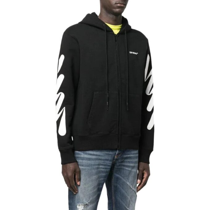 Off-White Herre SS22 Diagonale striper med trykk og glidelås, jakkeversjon, svart