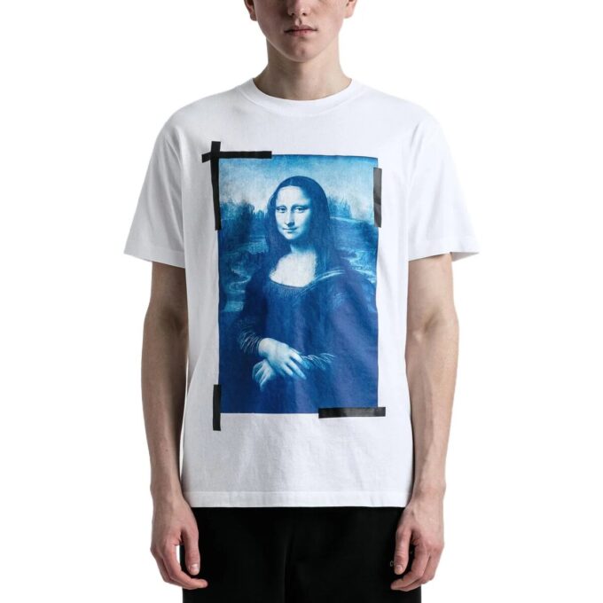 Off-White Herre SS22 Elizabeth-trykk Rundhalset genser Kortærmet hvit T-skjorte