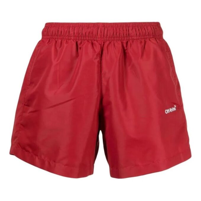 Off-White Herre SS22 Ensfargede shorts med logotrykk Rød
