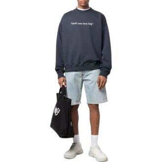 Off-White Herre SS22 Ensfarget Alfabet Rundhalset Pullover Langermet Versjon Blå