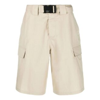 Off-White Herre SS22 Ensfarget Bermudashorts med høy midje, minimalistisk utførelse, beige