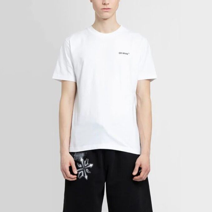 Off-White Herre SS22 Ensfarget bomull med sebraprint, shorts, hvit T-skjorte