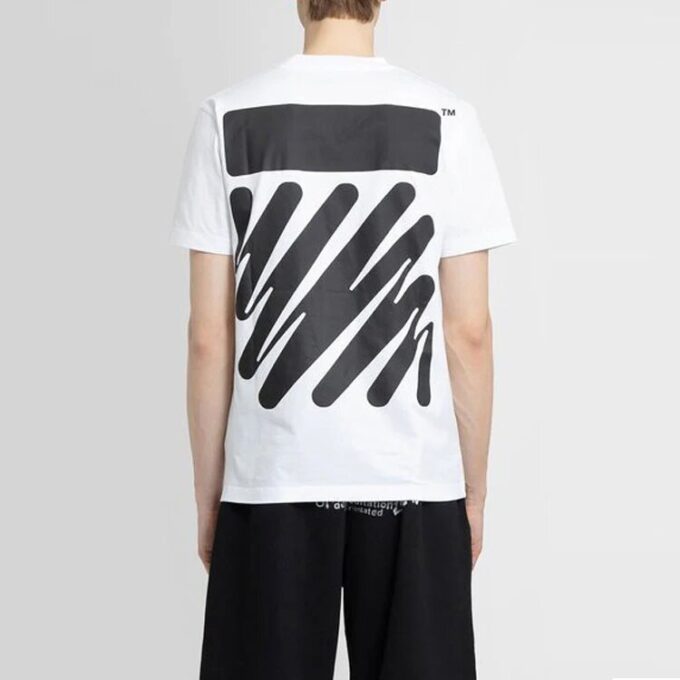 Off-White Herre SS22 Ensfarget bomull med sebraprint, shorts, hvit T-skjorte
