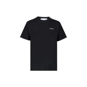 Off-White Herre SS22 ensfarget bomulls-Shorts med trykk, kort ermet, svart