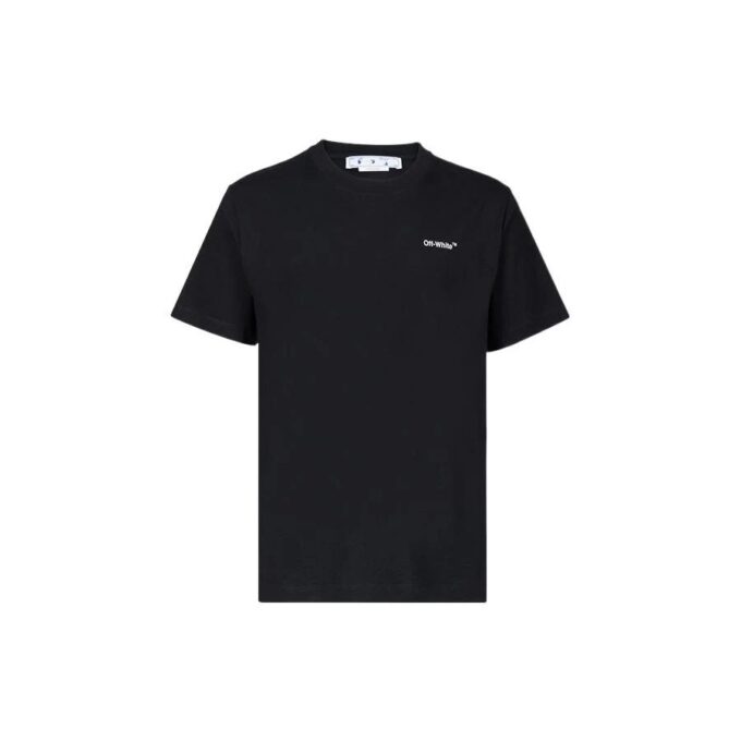 Off-White Herre SS22 ensfarget bomulls-Shorts med trykk, kort ermet, svart