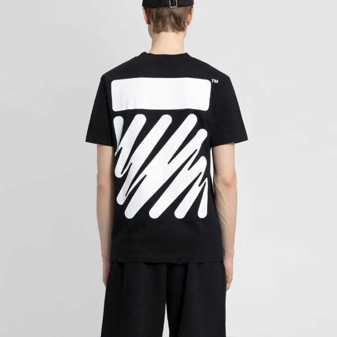 Off-White Herre SS22 ensfarget bomulls-Shorts med trykk, kort ermet, svart