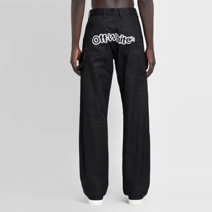 Off-White Herre SS22 Ensfarget Cargo-bukser med rette ben, uformell, svart