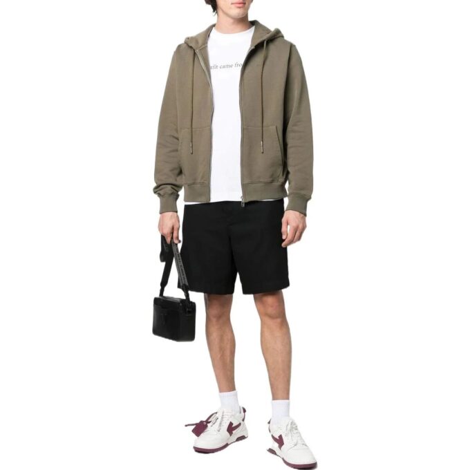Off-White Herre SS22 Ensfarget hettegenser med glidelås Høstgrønn