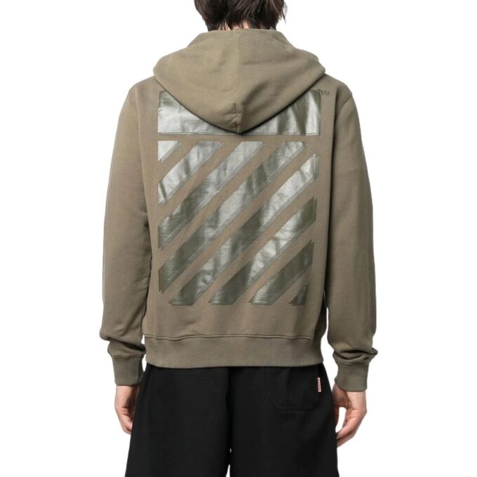Off-White Herre SS22 Ensfarget hettegenser med glidelås Høstgrønn