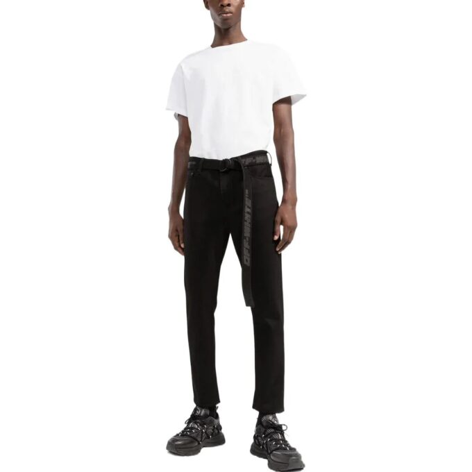 Off-White Herre SS22 Ensfarget Høy midje Rett ben Casual bukser/bukser Svart