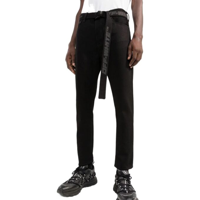 Off-White Herre SS22 Ensfarget Høy midje Rett ben Casual bukser/bukser Svart