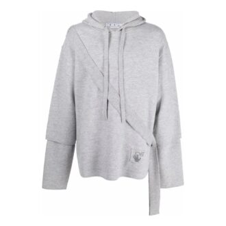 Off-White Herre SS22 Ensfarget Koselig Hettegenser med Snøring og Lange Ermer Grå