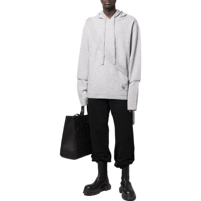 Off-White Herre SS22 Ensfarget Koselig Hettegenser med Snøring og Lange Ermer Grå