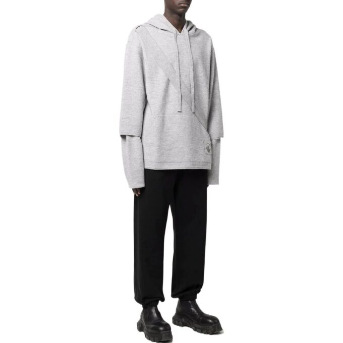 Off-White Herre SS22 Ensfarget Koselig Hettegenser med Snøring og Lange Ermer Grå