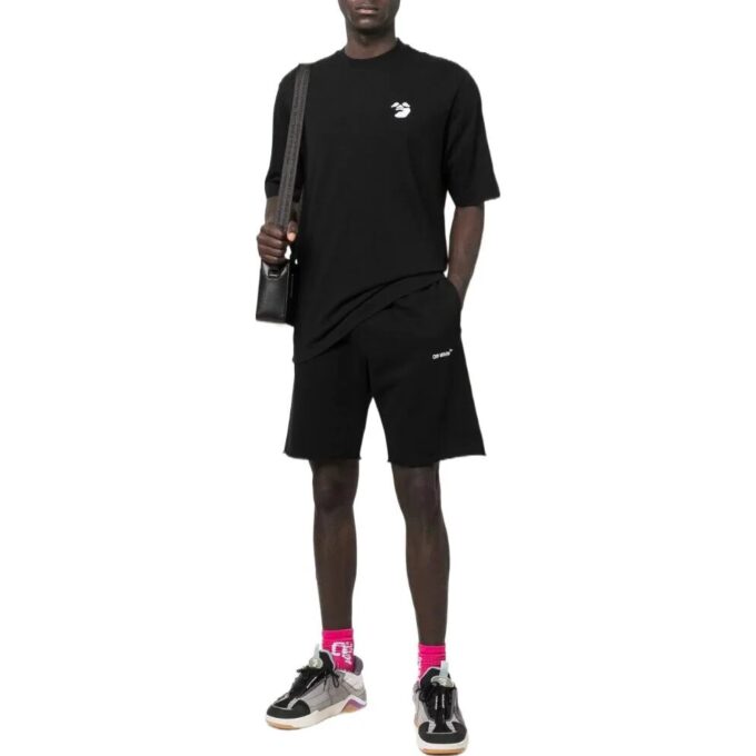 Off-White Herre SS22 Ensfarget Logo-brodert kortærmet svart Short
