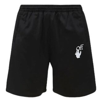 Off-White Herre SS22 Ensfarget Logo-trykk Elastisk linning Rette Shorts Vanlig versjon Svart