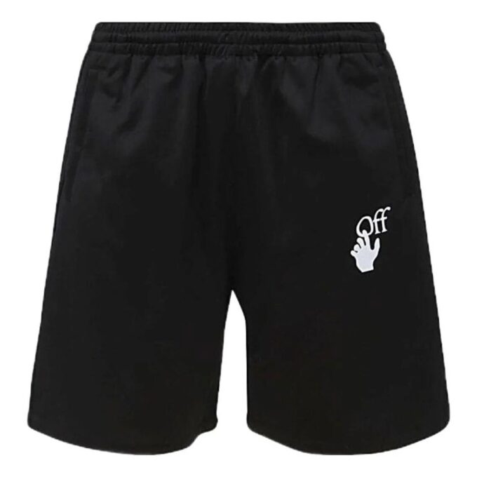 Off-White Herre SS22 Ensfarget Logo-trykk Elastisk linning Rette Shorts Vanlig versjon Svart