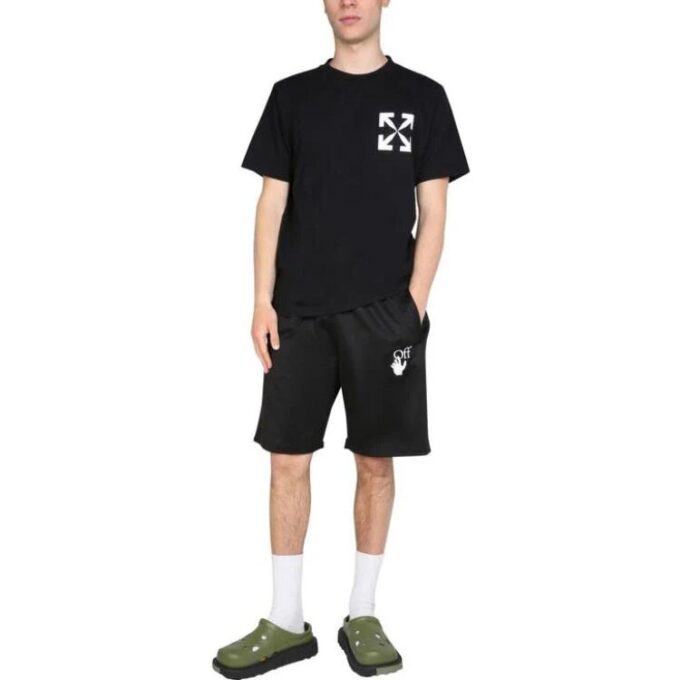 Off-White Herre SS22 Ensfarget Logo-trykk Elastisk linning Rette Shorts Vanlig versjon Svart