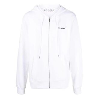Off-White Herre SS22 Ensfarget Logo-trykk Glidelås Hette Langermet Versjon Hvit Jakke