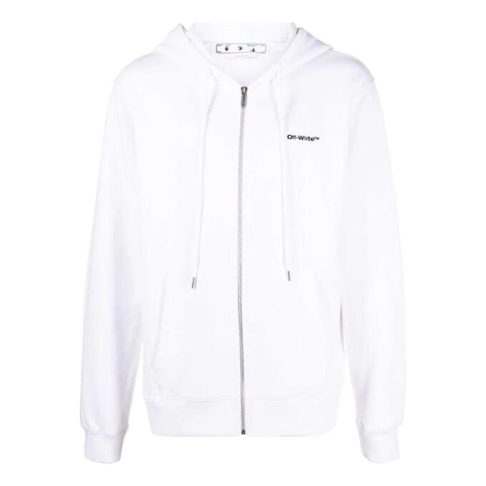 Off-White Herre SS22 Ensfarget Logo-trykk Glidelås Hette Langermet Versjon Hvit Jakke