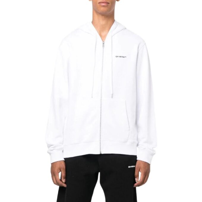 Off-White Herre SS22 Ensfarget Logo-trykk Glidelås Hette Langermet Versjon Hvit Jakke