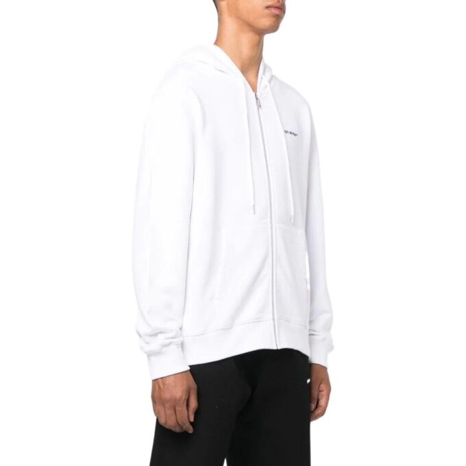 Off-White Herre SS22 Ensfarget Logo-trykk Glidelås Hette Langermet Versjon Hvit Jakke