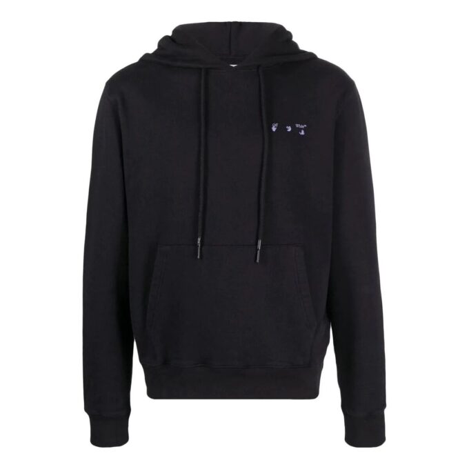 Off-White Herre SS22 Ensfarget Logo-trykk Hette Langermet Svart