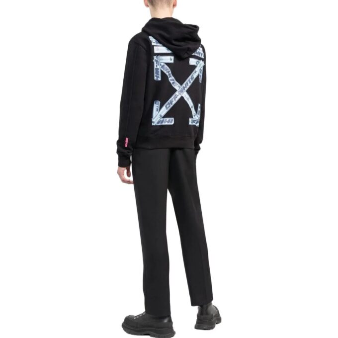 Off-White Herre SS22 Ensfarget Logo-trykk Hette Langermet Svart