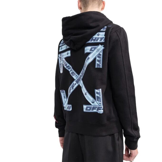 Off-White Herre SS22 Ensfarget Logo-trykk Hette Langermet Svart