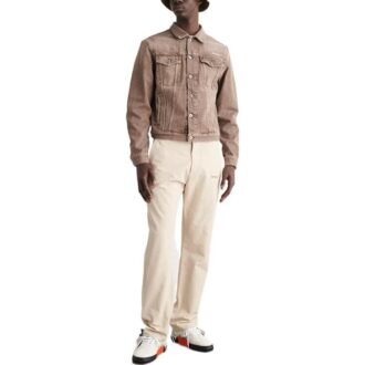 Off-White Herre SS22 Ensfarget Logo-trykk Rett Casual Bukser/Lange bukser Beige